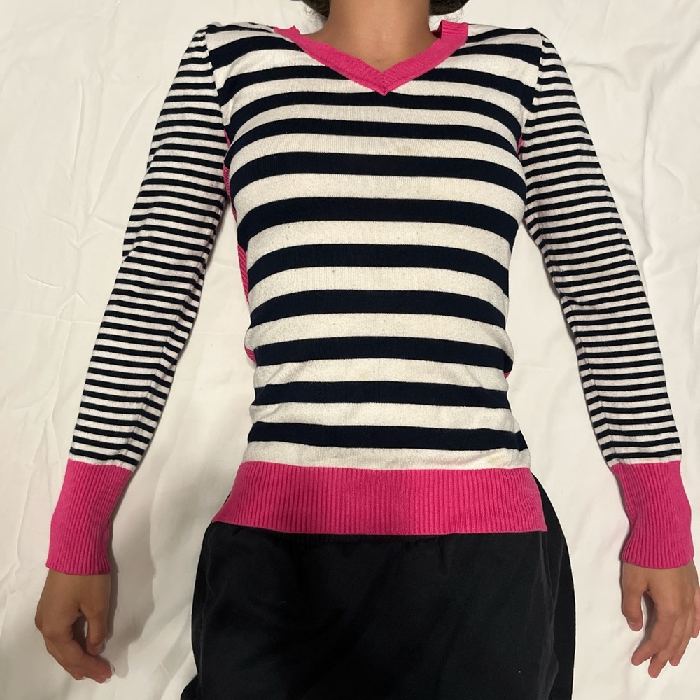Pink Rose Striped Sweater with Pink Accents - Picture 6 of 8